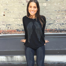 Load image into Gallery viewer, ANGELIC NYC black crewneck with black wings.
