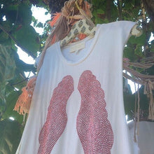 Load image into Gallery viewer, White Tank with Red Wings hanging on a tree. 